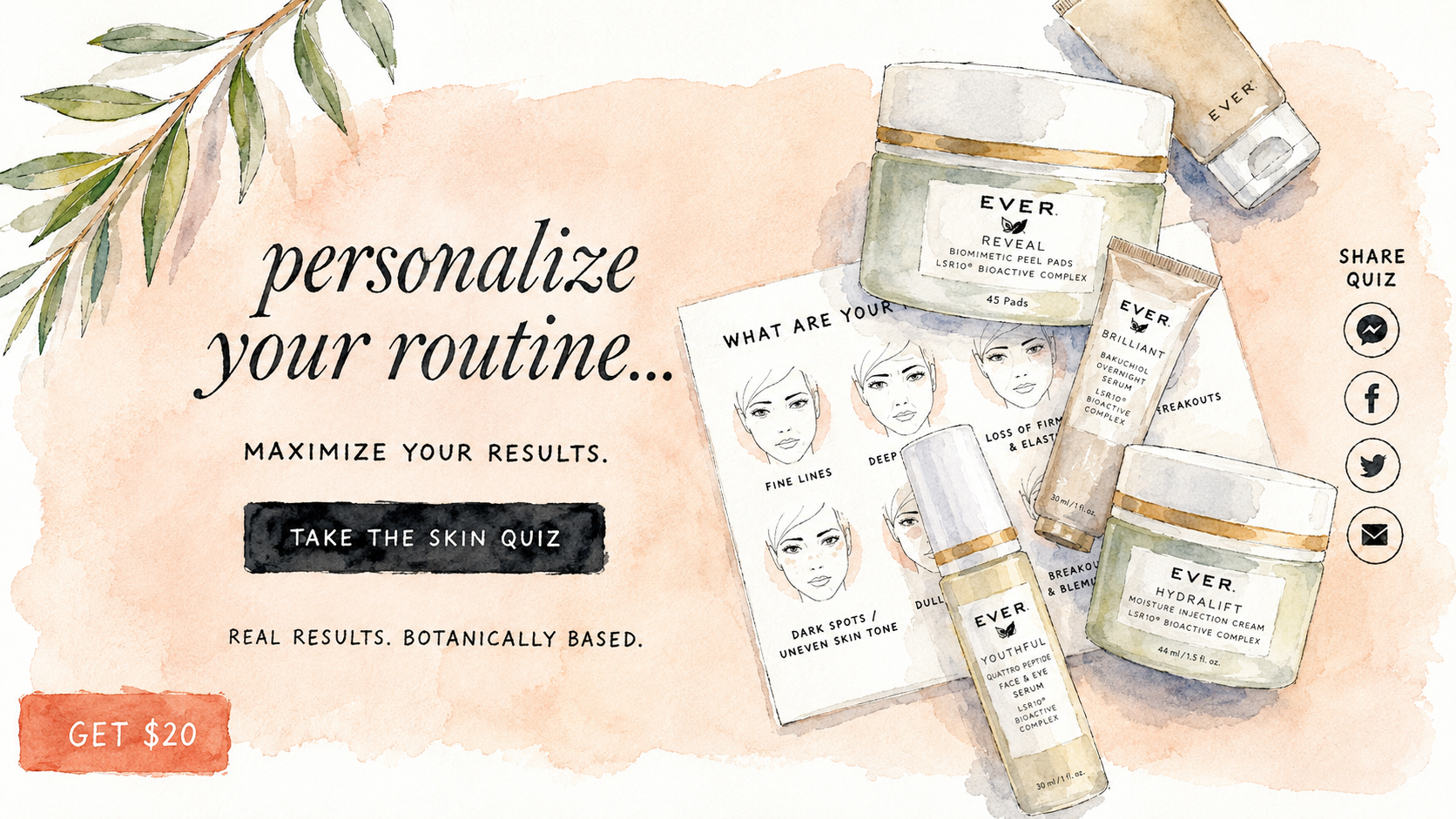 Illustrated online skincare quiz concept.