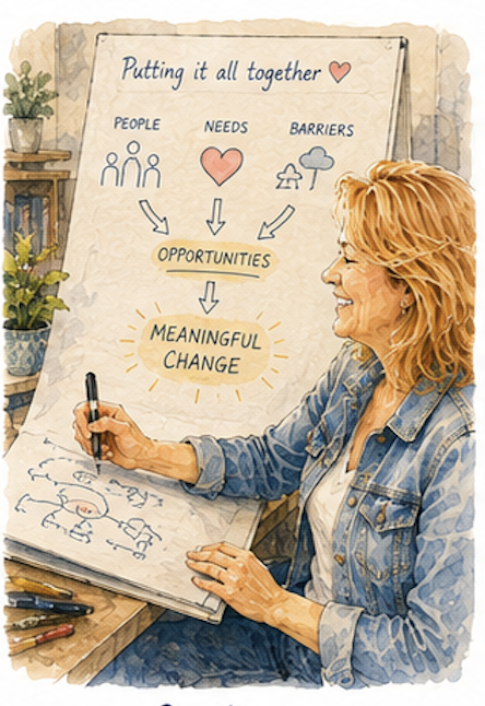 Illustrated synthesis map showing accuracy, trust, and decisions.