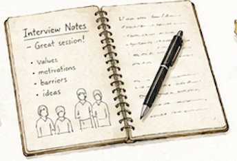 Transcript in a notebook.